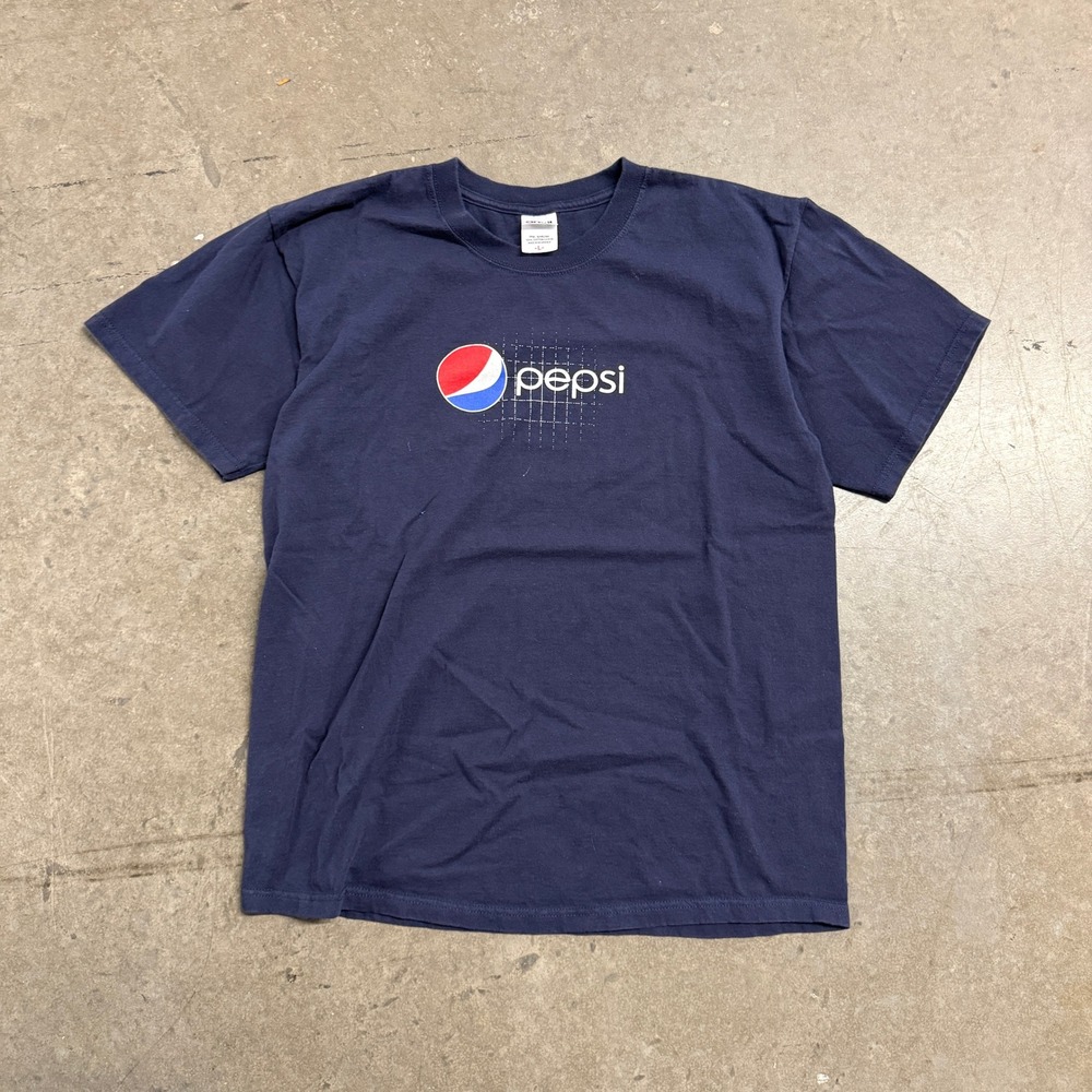 Pepsi Navy Blue Graphic T-Shirt Mens‎ Large Anvil Cotton Soda Logo Tee